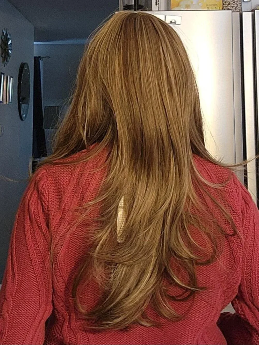 Women's Honey Blonde Brown Long Layered Wig With Bangs Roots Heat Resistant